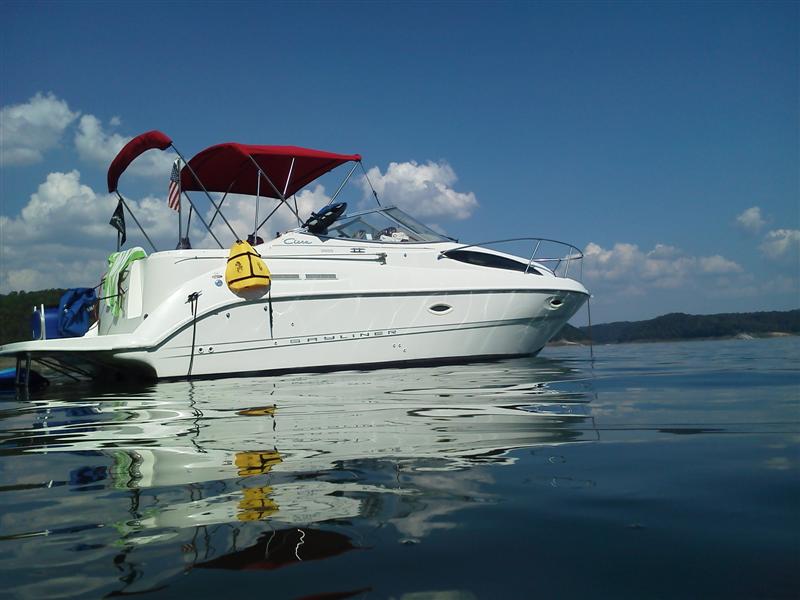Boat anchored at Shinbone. ...sorry it is a bit of a mess as we had been doing some swimming and there were jackets, towels, etc. everywhere. Plus I let you all get a glimpse of the Yamaha in action.